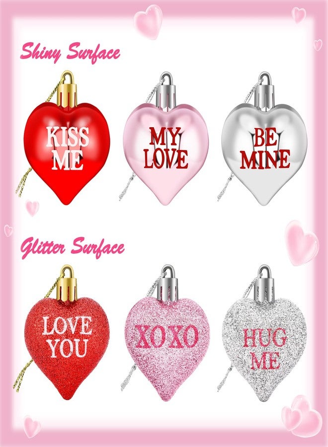 JULMELON 36Pcs Valentine's Day Heart Shaped Ornaments Romantic Valentines Conversation Heart Hanging Ornaments Decorations for Home Party Wedding Decor (Red, Pink and Silver) - Image 3