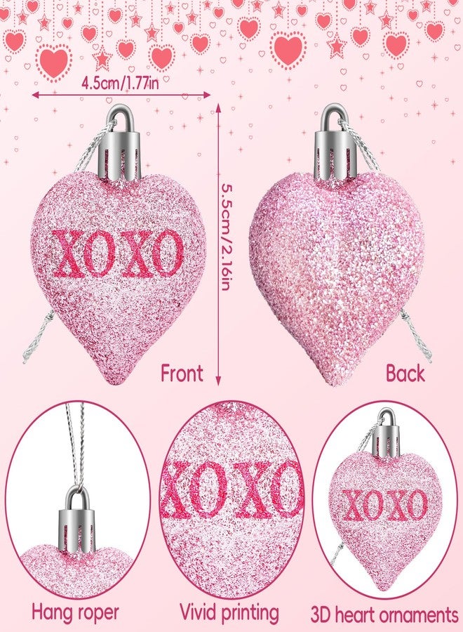 JULMELON 36Pcs Valentine's Day Heart Shaped Ornaments Romantic Valentines Conversation Heart Hanging Ornaments Decorations for Home Party Wedding Decor (Red, Pink and Silver) - Image 5