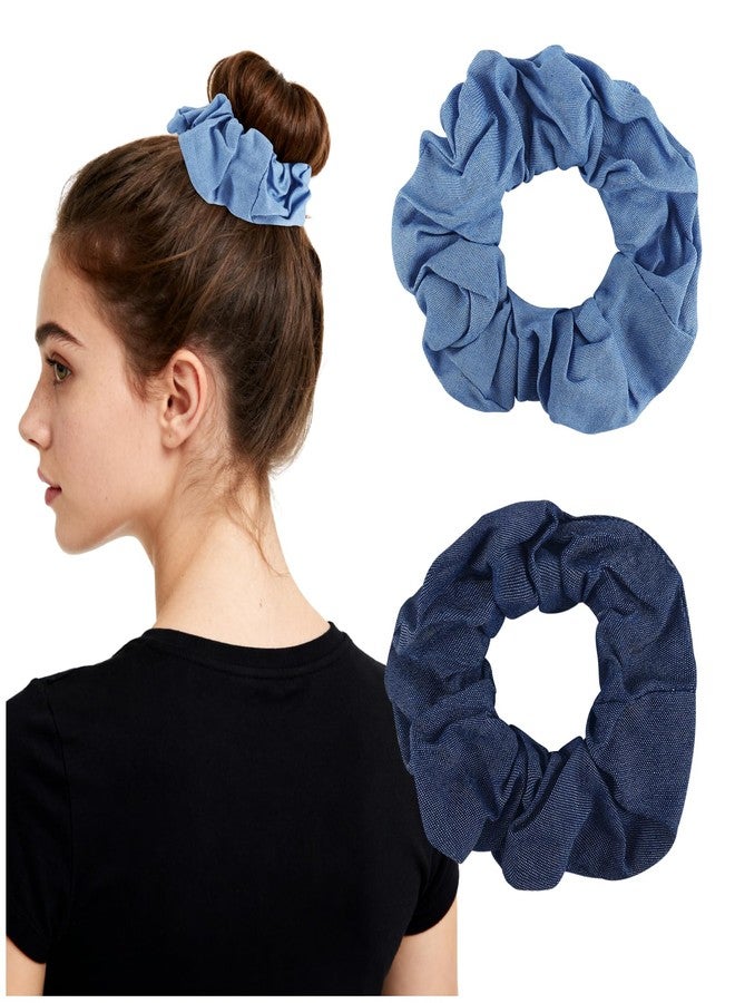 PLwelth 2Pcs Denim Hair Scrunchies for Women Girls Blue Jean Hair Ties Cute Hair Scrunchies for Thin Thick Hair Ponytail Holder Elegant Elastic Hair Bands Accessories for Daily Party Decoration - Image 1