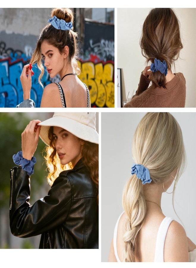PLwelth 2Pcs Denim Hair Scrunchies for Women Girls Blue Jean Hair Ties Cute Hair Scrunchies for Thin Thick Hair Ponytail Holder Elegant Elastic Hair Bands Accessories for Daily Party Decoration - Image 2