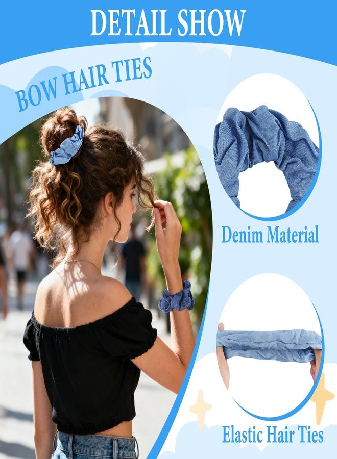 PLwelth 2Pcs Denim Hair Scrunchies for Women Girls Blue Jean Hair Ties Cute Hair Scrunchies for Thin Thick Hair Ponytail Holder Elegant Elastic Hair Bands Accessories for Daily Party Decoration - Image 4