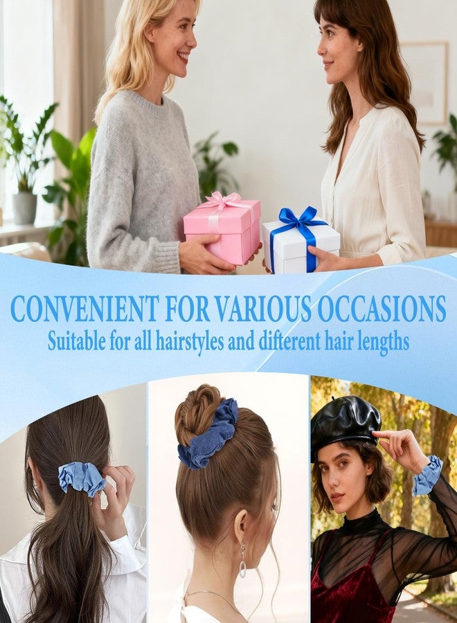 PLwelth 2Pcs Denim Hair Scrunchies for Women Girls Blue Jean Hair Ties Cute Hair Scrunchies for Thin Thick Hair Ponytail Holder Elegant Elastic Hair Bands Accessories for Daily Party Decoration - Image 3