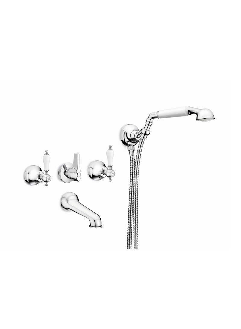 GS GS Rubinetterie Concealed Bath Shower Mixer With Spout Diverter 2 Lever Handles Adjustable Wall Bracket Brass Shower Head 150 Cm Flex Hose Chrome White - 1708CW - Image 1