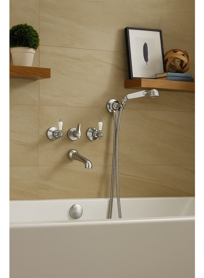 GS Rubinetterie Vittoriana Concealed Bath Shower Mixer Set, Chrome, Dual Handle with Diverter, Hand Shower & Wall Spout, Premium Brass, Made in Italy, Model 1708C - Image 5