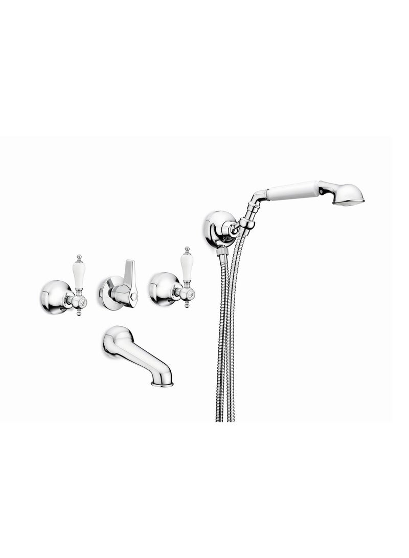 GS Rubinetterie Vittoriana Concealed Bath Shower Mixer Set, Chrome, Dual Handle with Diverter, Hand Shower & Wall Spout, Premium Brass, Made in Italy, Model 1708C - Image 1