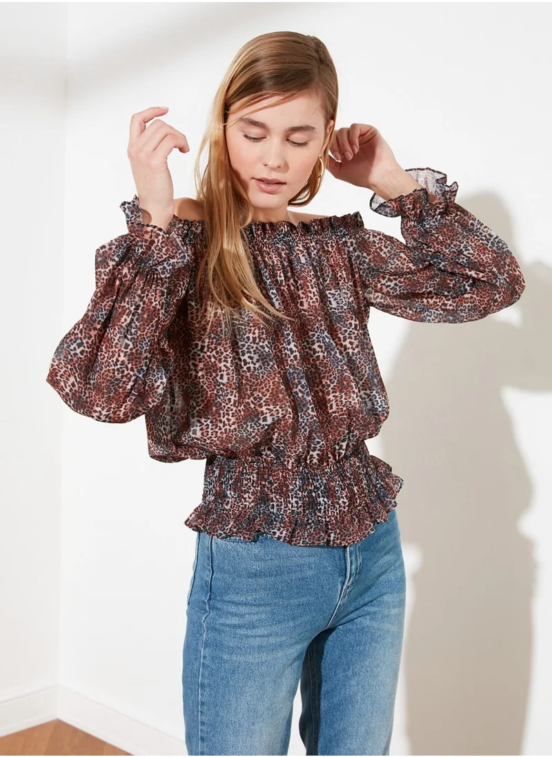 trendyol Printed Bardot Top