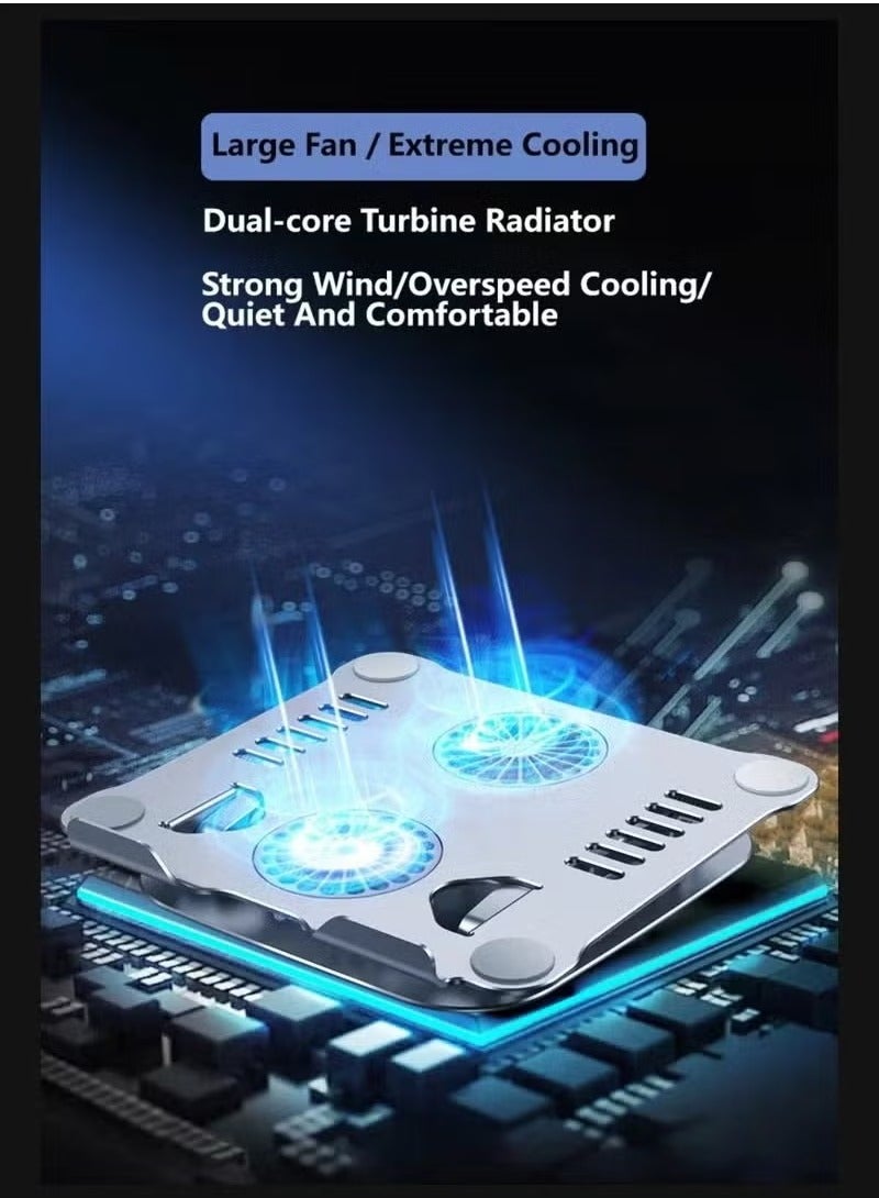 ELTRAZONE Laptop Stand V4.0 with Dual Cooling Fans – 180° Double Axis Adjustable Aluminum Riser for 11" to 17.3" Laptops – Ergonomic, Foldable, and Anti-Slip Notebook Stand with Heat Dissipation – Durable Design for Home, Office, and Study Use – Sleek Silver Finish - Image 4