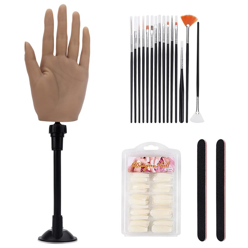 Silicone Practice Hand for Acrylic Nails with BracketRealistic Nail Practice Hand Stand Flexible Bendable Nail Training Mannequin Hand for Nails Practice Nail Art Tools Left Hand