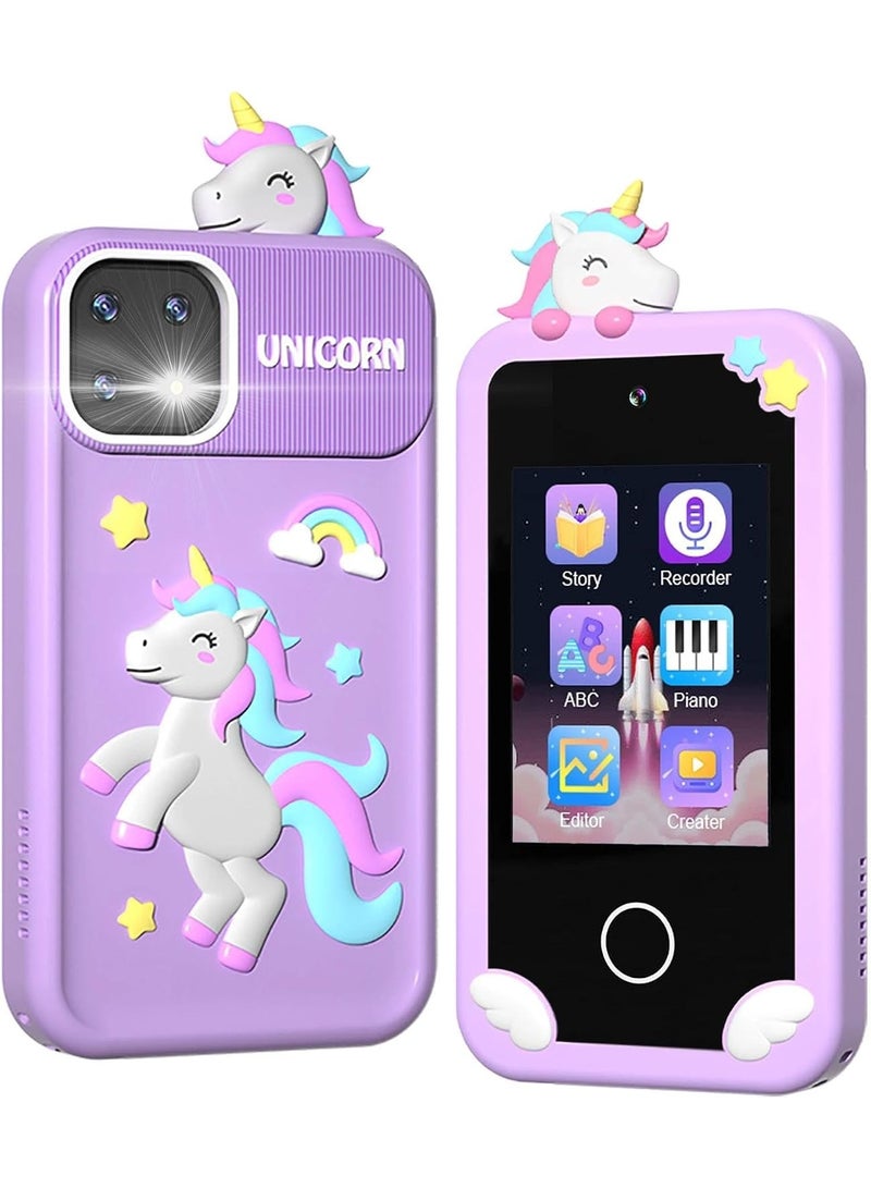 UNICORN Purple Kids Smart Phone Toy with Dual Camera, 2.8" Touchscreen, 16 Learning Games & Music Player, 32G TF Card - Image 1
