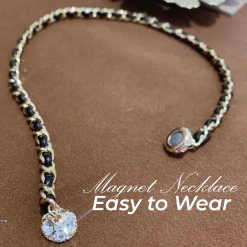 woobles Leather Necklace Braided Magnetic Clasp Black Rope 15.7“ Mens Womens Rhinestone (1PC) - Image 4
