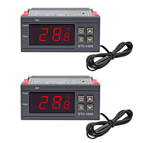 UMLIFE 2 Pack STC-1000 AC 10A 110V-220V All-Purpose Digital LED Temperature Controller Heating Cooling Thermostat 2 Relays Output with NTC Sensor Probe - Image 1