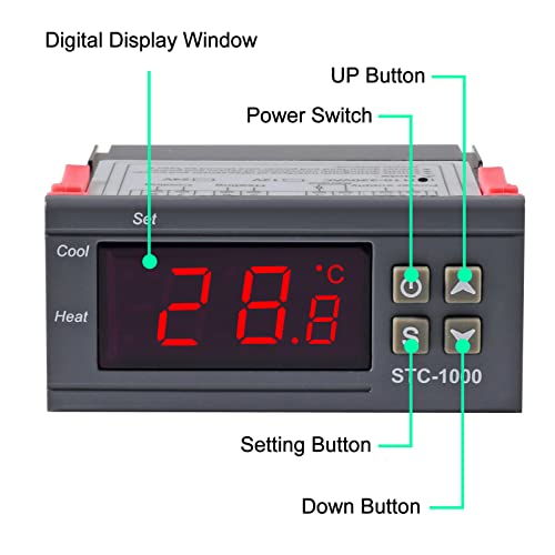 UMLIFE 2 Pack STC-1000 AC 10A 110V-220V All-Purpose Digital LED Temperature Controller Heating Cooling Thermostat 2 Relays Output with NTC Sensor Probe - Image 2