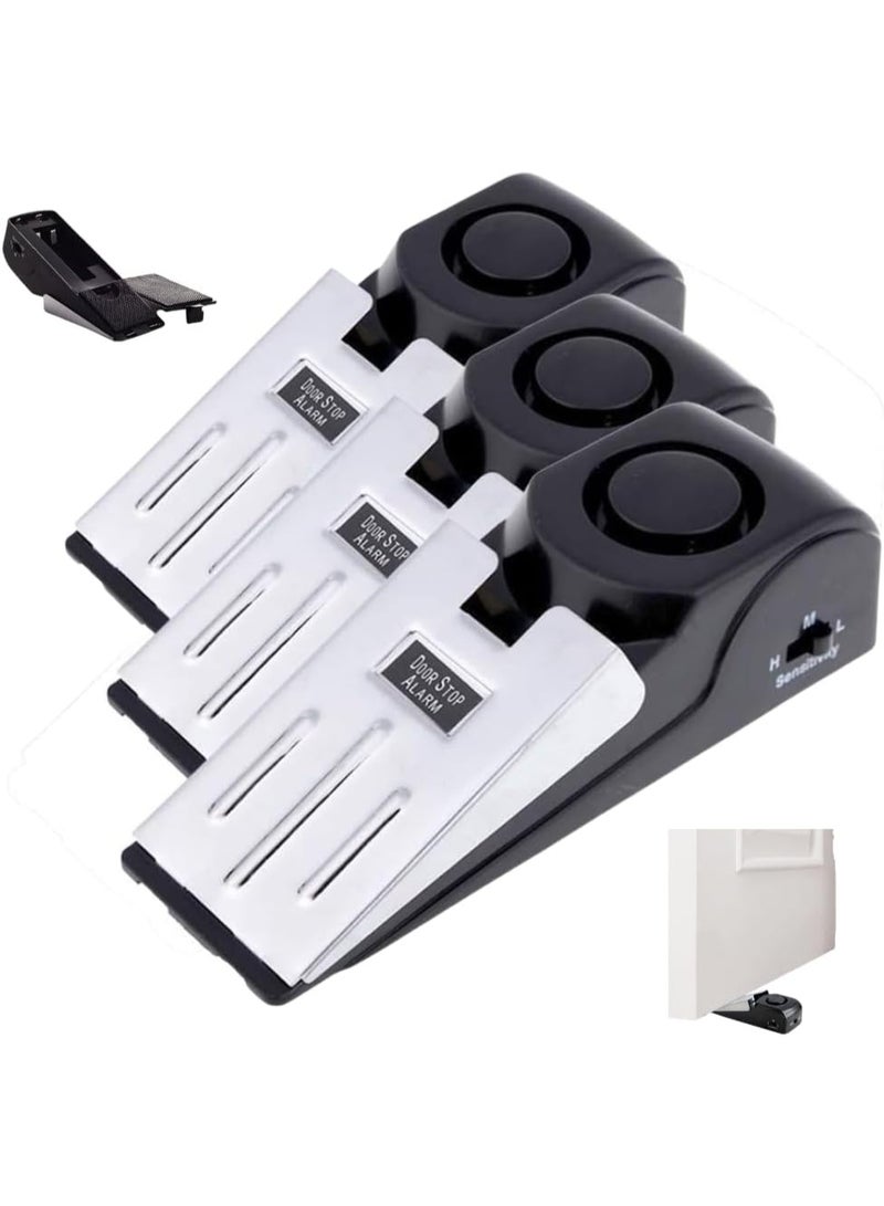 MARKQ Alarm Door Stopper – Portable Security Safety Door Stop with 120dB Alarm, Adjustable Sensitivity, Stainless Steel Anti-Slip Base for Travel Home and Hotel (Black, Pack of 3) - Image 1