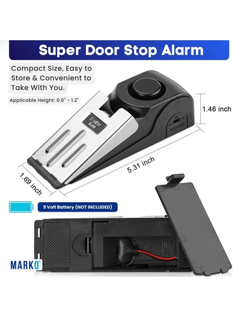 MARKQ Alarm Door Stopper – Portable Security Safety Door Stop with 120dB Alarm, Adjustable Sensitivity, Stainless Steel Anti-Slip Base for Travel Home and Hotel (Black, Pack of 3) - Image 2