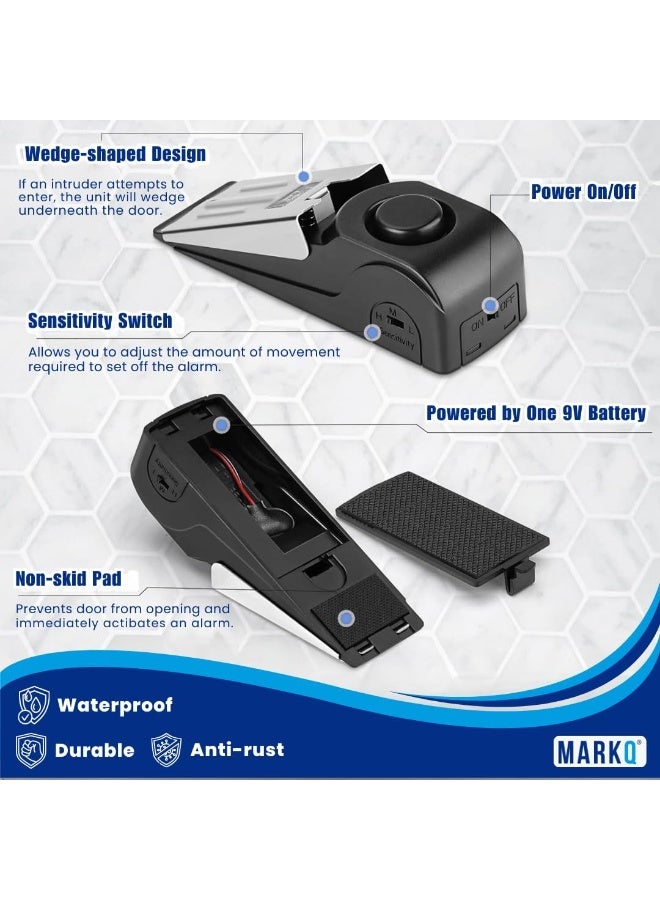 MARKQ Alarm Door Stopper – Portable Security Safety Door Stop with 120dB Alarm, Adjustable Sensitivity, Stainless Steel Anti-Slip Base for Travel Home and Hotel (Black, Pack of 3) - Image 4