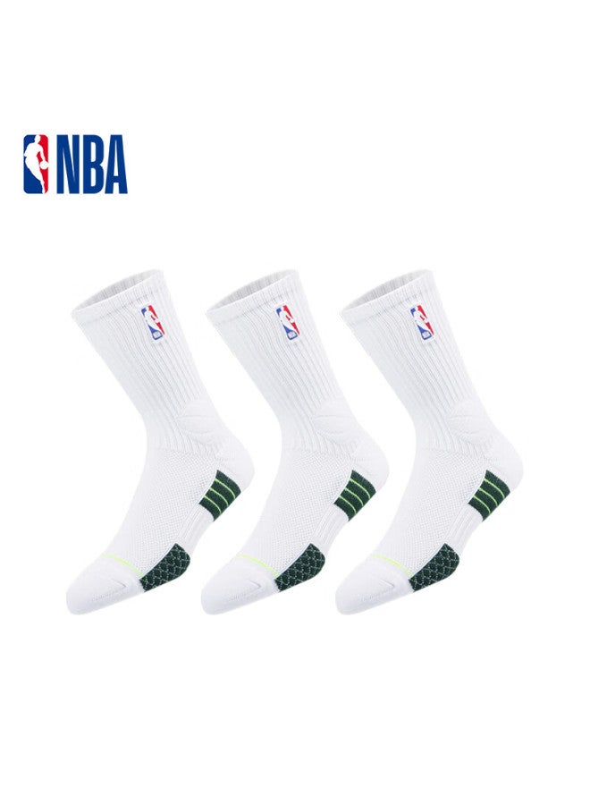 Nba Casual Basketball Socks For Men, High-top Thick Terry Cotton Socks, Autumn Long Tube Running Socks, 3 Pairs - Image 1