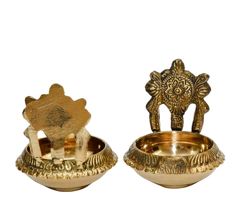 Bhimonee Decor Pure Brass Shanku Chakra kuber Diya, 3 inches, Brass Colour, Pack of 1 Pair - Image 5