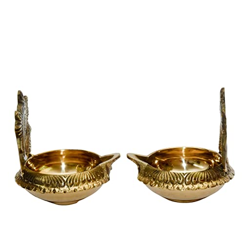 Bhimonee Decor Pure Brass Shanku Chakra kuber Diya, 3 inches, Brass Colour, Pack of 1 Pair - Image 4