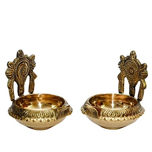 Bhimonee Decor Pure Brass Shanku Chakra kuber Diya, 3 inches, Brass Colour, Pack of 1 Pair - Image 3