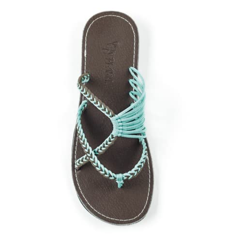 Plaka Oceanside Flat Summer Sandals for Women | Flip Flops for The Beach, Walking & Dressy Occasions | Turquoise Gray | Size 6 - Image 1