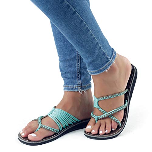 Plaka Oceanside Flat Summer Sandals for Women | Flip Flops for The Beach, Walking & Dressy Occasions | Turquoise Gray | Size 6 - Image 4