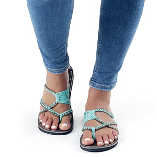 Plaka Oceanside Flat Summer Sandals for Women | Flip Flops for The Beach, Walking & Dressy Occasions | Turquoise Gray | Size 6 - Image 3