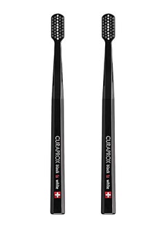 CURAPROX Curaprox Black عبارة عن حزمة ثنائية بيضاء. 2 × فرشاة أسنان تبييض الكربون CS Black - فرشاة أسنان فائقة النعومة للبالغين مع شعيرات من البوليستر والكربون 8&#39;760  - Image 1