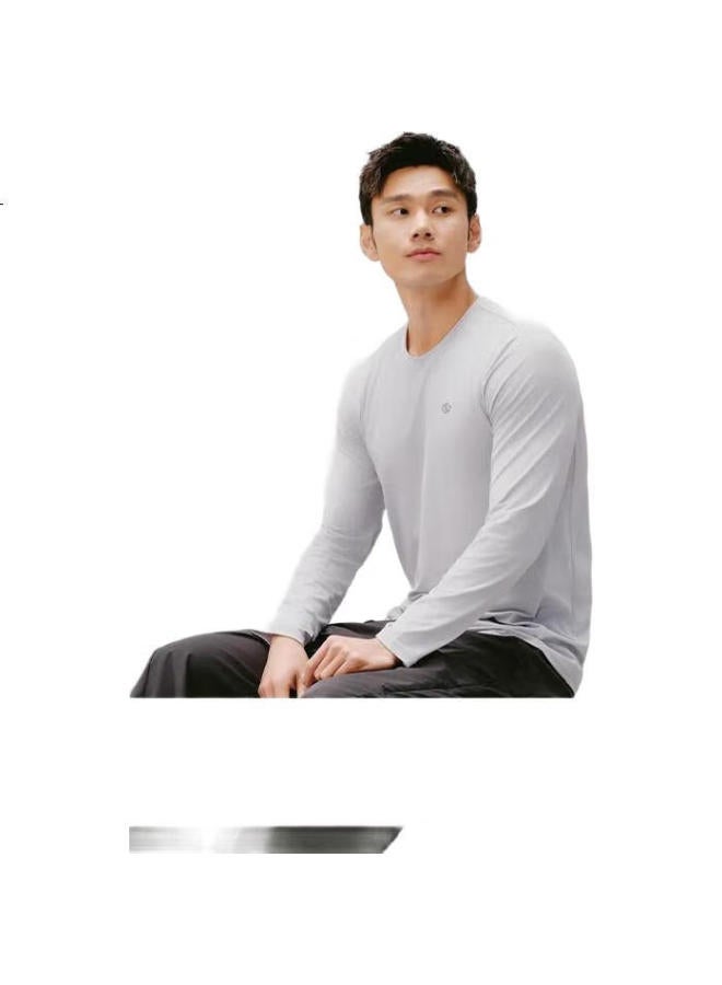 Men'S Round Neck Long Sleeve T-Shirt Sunscreen Quick-Drying Clothes Base Layer Running Fitness Outdoor Rock Gray M