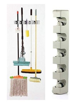 FEND Multipurpose Mop Holder Broom Holder Plastic Wall Mounted Organizer Storage Hooks Mop and Broom Holder for Kitchen Garden and Garage  - Image 2