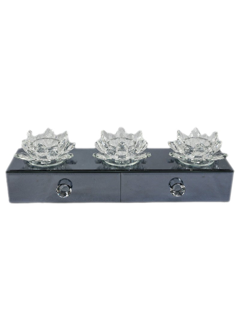Generic Glass candle Holders – Lotus Flower Crystal Candle Holder – Lotus Petals – Decorative Glass Candle Holder and Crystal Jewelry Box with Drawers – Crystal Lotus Tealight Candle Stand – Candle Stand Deco  - Image 1