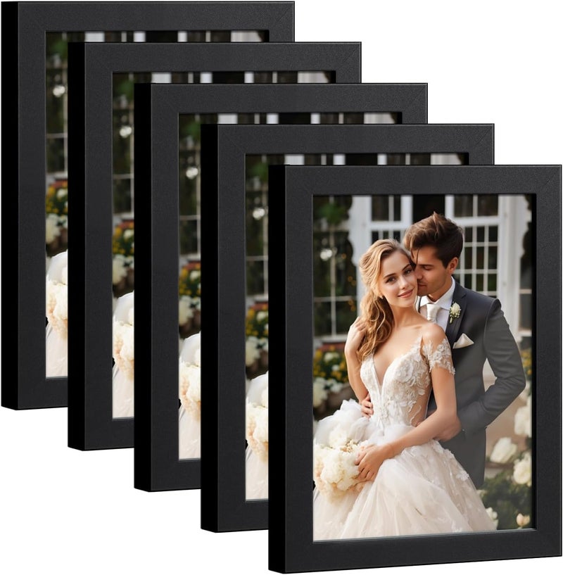 HappyHapi 4x6 Picture Frame Set of 5, Wood Photo Frames for 4x6 Pictures Wall Gallery Black 4x6 Frames Tabletop or Wall Mount Display for Prints, Photos, Paintings, Landscape and Kids Artwork (Black) - Image 1