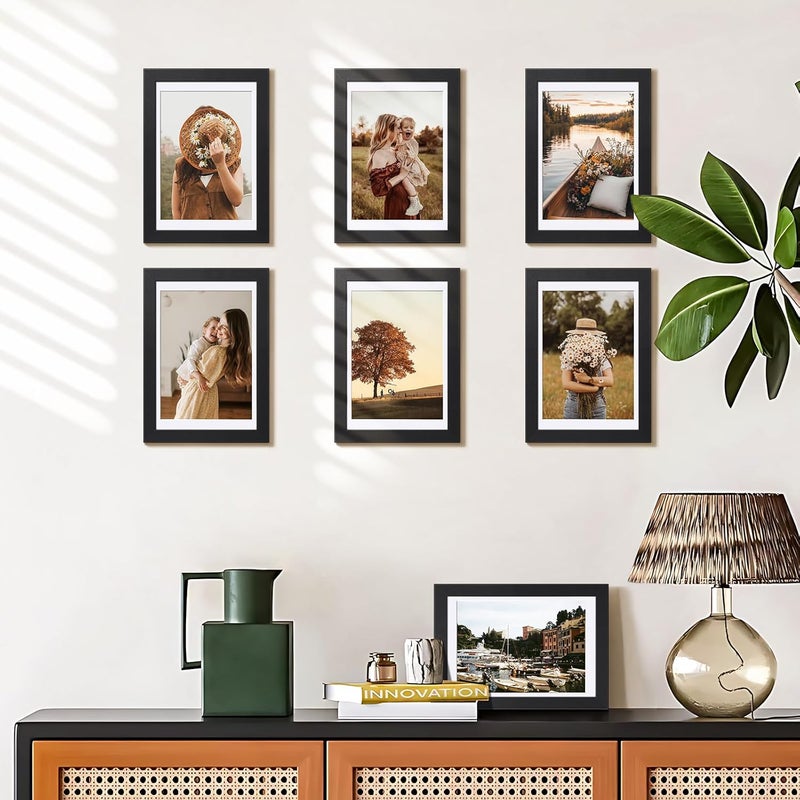 HappyHapi 4x6 Picture Frame Set of 5, Wood Photo Frames for 4x6 Pictures Wall Gallery Black 4x6 Frames Tabletop or Wall Mount Display for Prints, Photos, Paintings, Landscape and Kids Artwork (Black) - Image 2