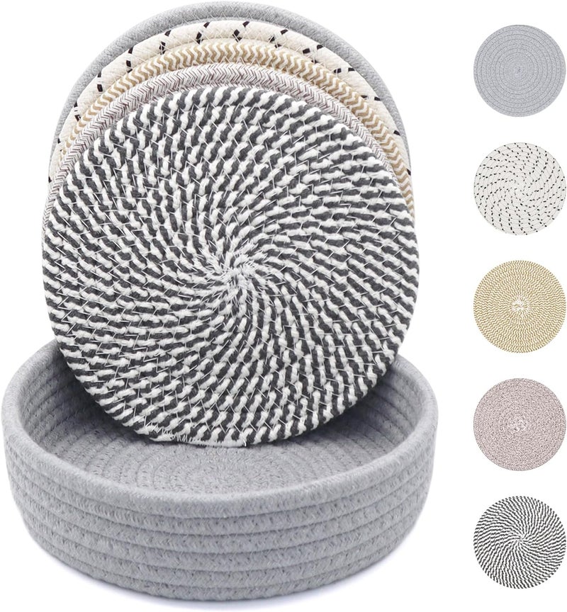 KITLAB 8 Inch Trivets for Hot Dishes Hot Pots and Pans Thick Heat Resistant Large Coaster for Kitchen Hot Pads Kitchen Essentials Kitchen Decor for Table  Countertop with Storage Basket 5 Pcs - Image 1
