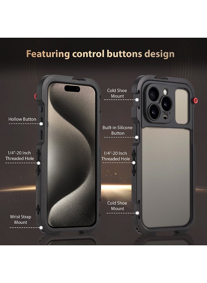 Portable Phone Cage Mobile Phone Video Rig Handheld Smartphone Stabilizer with 3 Cold Shoe Mount & 67mm Magnetic Filter Adapter Ring Replacement for iPhone 15 Pro Max Video Recording  - Image 3