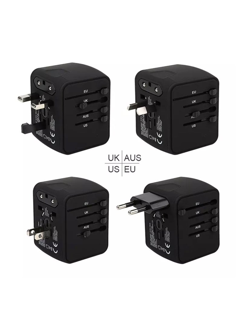 Protect Universal Travel Adapter with 3 USB & 1 Type-C Ports | Worldwide Charger with US/EU/UK/AU Plugs | Compact Multi-Device Charger for Over 160 Countries – Black - Image 4