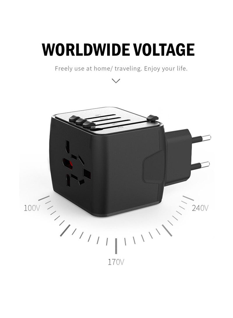 Protect Universal Travel Adapter with 3 USB & 1 Type-C Ports | Worldwide Charger with US/EU/UK/AU Plugs | Compact Multi-Device Charger for Over 160 Countries – Black - Image 3