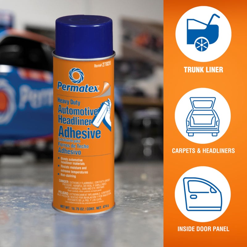 Permatex 27828 Body Shop Heavy Duty Headliner Adhesive, High-Strength Spray Adhesive, Repair Detached Or Loose Interior Parts, Dries Clear, Aerosol Can, 16.75 Oz - Image 2