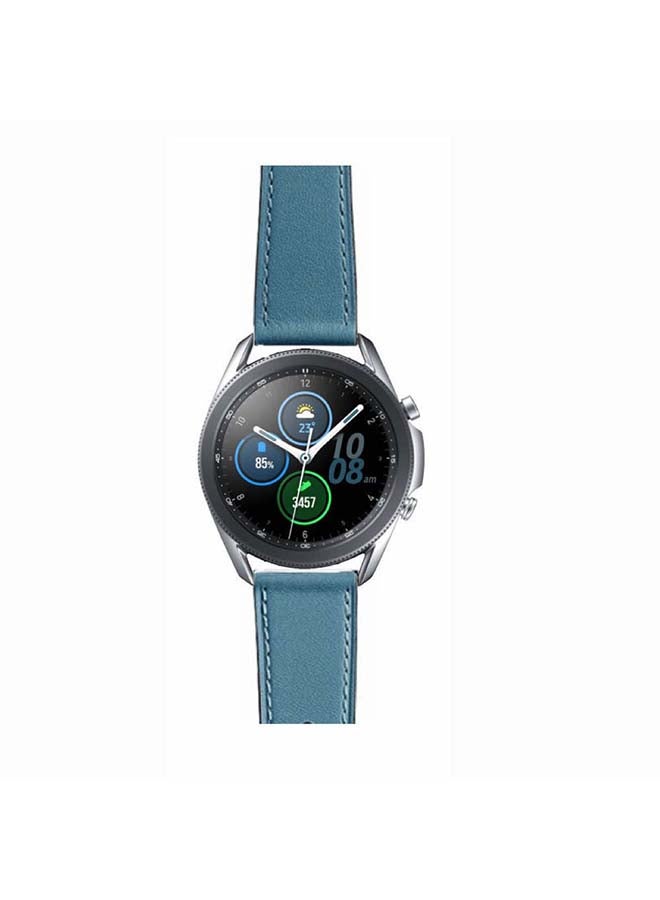 Perfii Genuine Leather Replacement Band for Samsung Galaxy Watch3 45mm Blue - Image 2