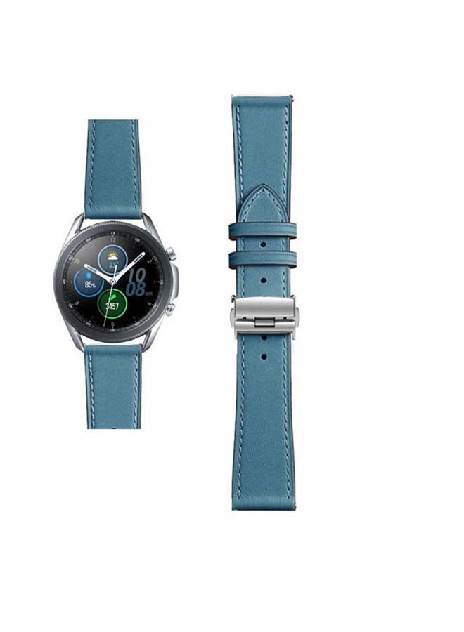 Perfii Genuine Leather Replacement Band for Samsung Galaxy Watch3 45mm Blue - Image 1