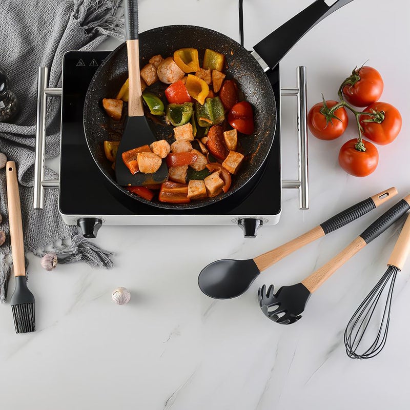 Kitchen Utensils Set 11Pcs Silicone Non-stick Cooking Utensils Set with Gift S Shaped Metal Hook Silica Gel Utensil Wooden Handle Kitchenware Set - Image 5