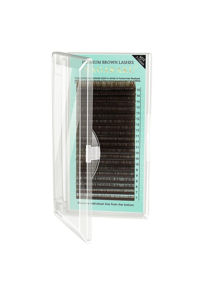 NAGARAKU - Natural Brown Color Eyelash Extensions 0.07Mm D Curl 715Mm Mix Tray Individual Lashes Classic Faux Mink Volume 20 Rows Soft Eyelash Supplies - Image 1