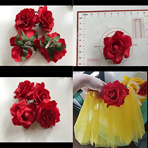 Sanrich 4pcs/pack Fabric Rose Hair Flowers Clips Mexican Hair Flowers Hairpin Brooch Headpieces (red) - Image 5