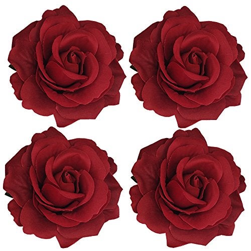 Sanrich 4pcs/pack Fabric Rose Hair Flowers Clips Mexican Hair Flowers Hairpin Brooch Headpieces (red) - Image 1