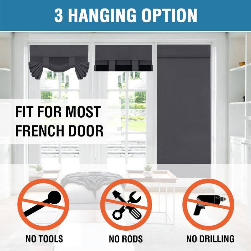 H.VERSAILTEX 100% Blackout French Door Curtain Privacy French Door Blinds Light Blocking Curtain for Sliding Glass Door Thermal Insulated Tie Up Shade  26x68 Inches  1 Panel  Charcoal Grey - Image 5