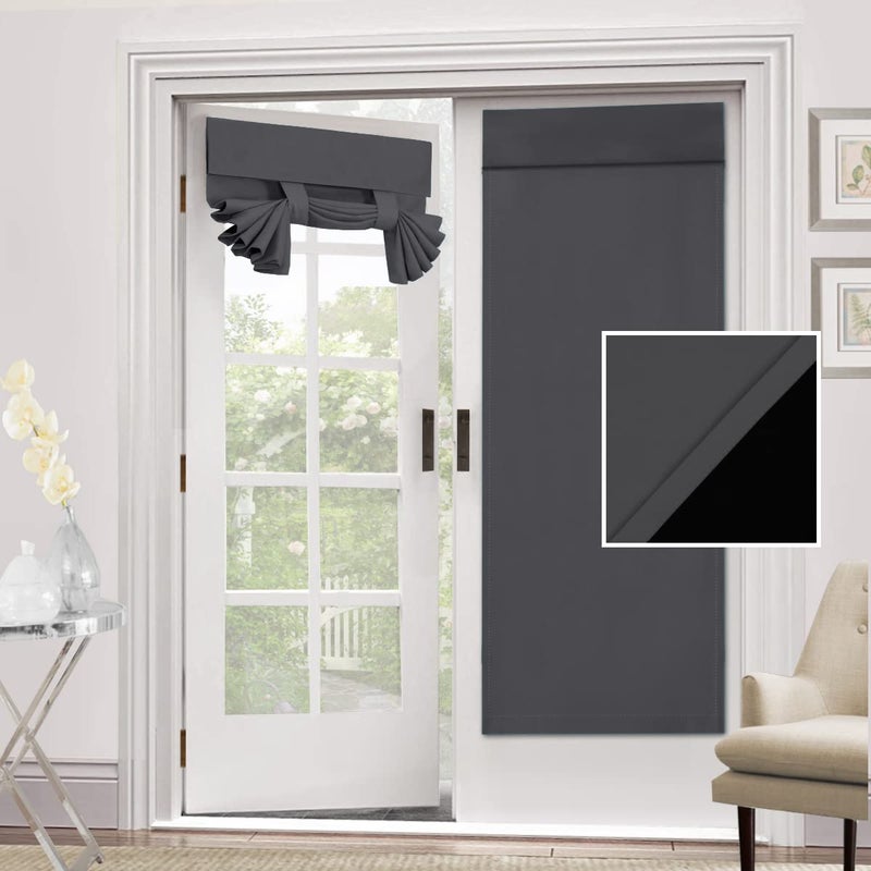 H.VERSAILTEX 100% Blackout French Door Curtain Privacy French Door Blinds Light Blocking Curtain for Sliding Glass Door Thermal Insulated Tie Up Shade  26x68 Inches  1 Panel  Charcoal Grey - Image 1