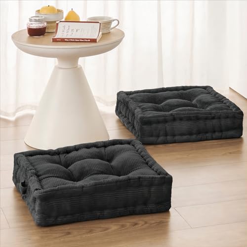 Wellsin Square Floor Pillows for Adults Kids Meditation Floor Pillow Seating Cushion Tufted Floor Cushion with Shredded Foam Velvet Cover 2 Pack 20x20 Inch Gray - Image 1