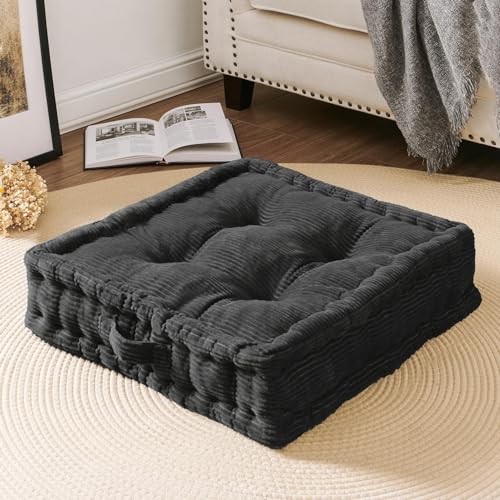 Wellsin Square Floor Pillows for Adults Kids Meditation Floor Pillow Seating Cushion Tufted Floor Cushion with Shredded Foam Velvet Cover 2 Pack 20x20 Inch Gray - Image 3