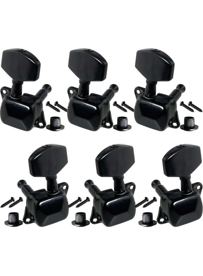 MEETOOT 6pcs Semi Enclosed Guitar Tuner 3L 3R String Tuning Plug Key Machine Head Set for Electric Guitar or Acoustic Guitar, Black - Image 1