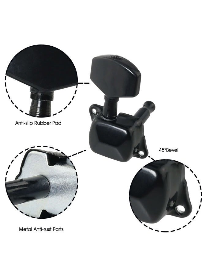 MEETOOT 6pcs Semi Enclosed Guitar Tuner 3L 3R String Tuning Plug Key Machine Head Set for Electric Guitar or Acoustic Guitar, Black - Image 3