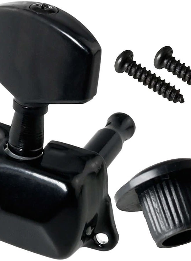 MEETOOT 6pcs Semi Enclosed Guitar Tuner 3L 3R String Tuning Plug Key Machine Head Set for Electric Guitar or Acoustic Guitar, Black - Image 2